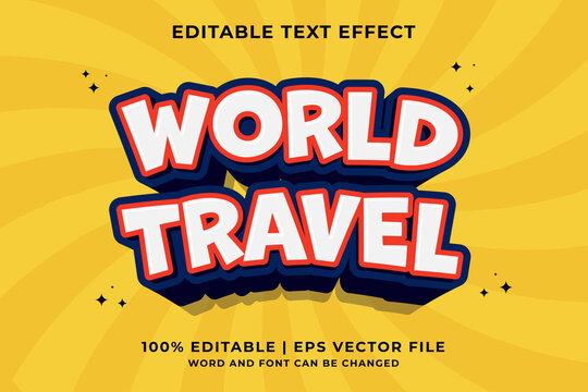 3d World Travel Cartoon Editable Text Effect Premium Vector
