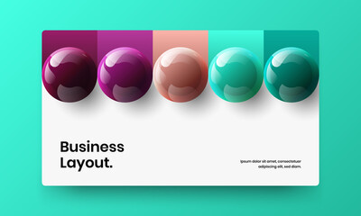 Simple annual report design vector illustration. Original realistic spheres journal cover layout.