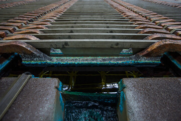 Closeup view of anodes with copper sulfate crystals.