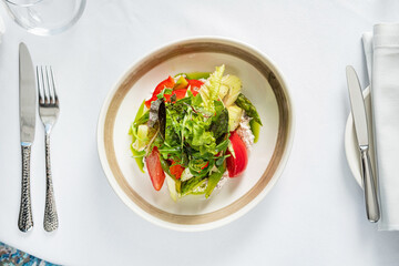 salad with asparagus and Kaymak