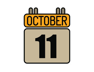 Day 11 October calendar icon. Calendar vector for October days isolated on white background.