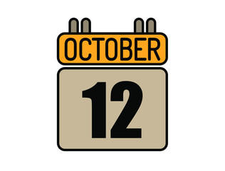 Day 12 October calendar icon. Calendar vector for October days isolated on white background.
