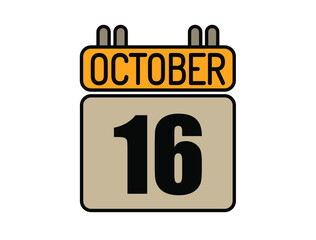 Day 16 October calendar icon. Calendar vector for October days isolated on white background.