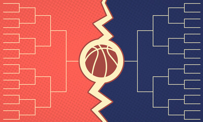Basketball bracket tournament. 16 team Tournament bracket templates. Blank leaderboard. Playoff chart. Regular season and final game. Sport poster. Vector illustration