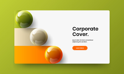 Creative realistic spheres annual report template. Modern company brochure design vector layout.