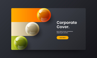 Trendy presentation vector design layout. Vivid realistic balls front page illustration.
