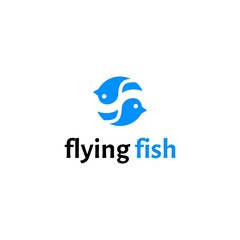 Flying fish logo design. Fish that resemble birds form a circle. minimalist and modern logo