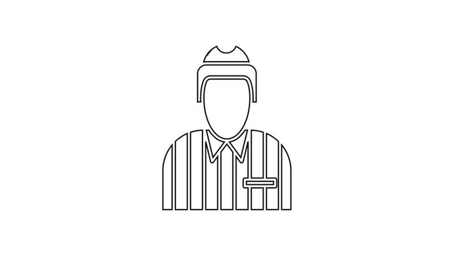 Black line Hockey judge, referee, arbiter icon isolated on white background. 4K Video motion graphic animation