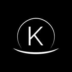  initial K circle letter logo design. K logo icon vector template on dark background.