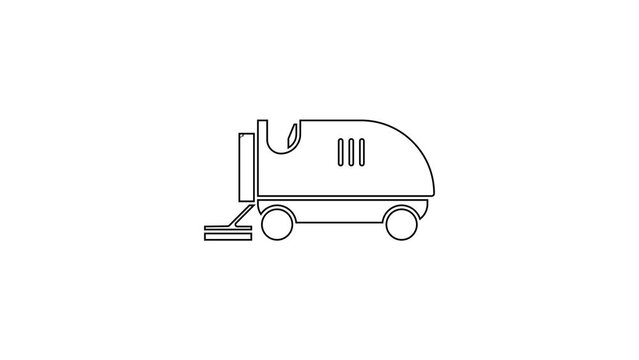 Black line Ice resurfacer icon isolated on white background. Ice resurfacing machine on rink. Cleaner for ice rink and stadium. 4K Video motion graphic animation