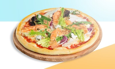 Tasty Italian pizza with cheese, delivery concept