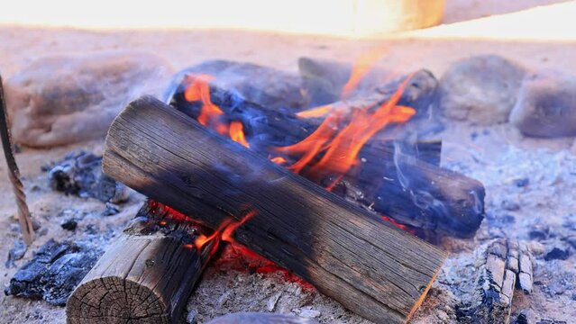 Close up shot of some wood burning in Bent's Old Fort National Historic Site