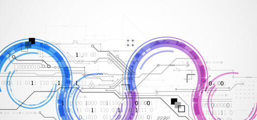 Abstract technology concept. Circuit board, high computer color background. Vector illustration with space for content, web - template, business tech presentation.