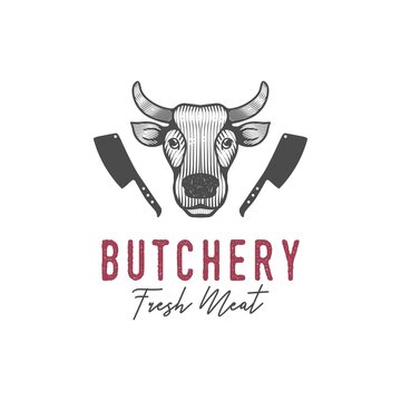 Vintage retro butcher meat label logo design