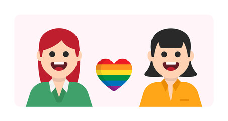 LGBT Lesbian couple character with love symbol flat design. Vector illustration.