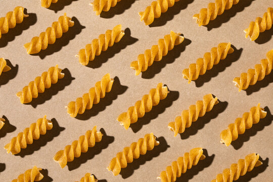 Pattern of raw pasta lined up
