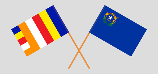 Crossed flags of Buddhism and The State of Nevada. Official colors. Correct proportion