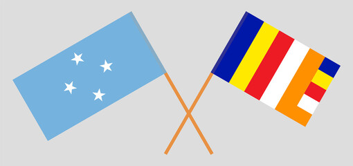 Crossed flags of Micronesia and Buddhism. Official colors. Correct proportion