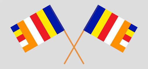 Crossed flags of Buddhism. Official colors. Correct proportion