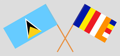 Crossed flags of Saint Lucia and Buddhism. Official colors. Correct proportion