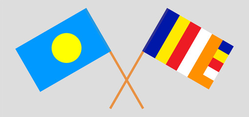 Crossed flags of Palau and Buddhism. Official colors. Correct proportion