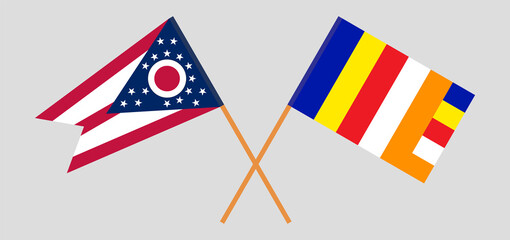 Fototapeta na wymiar Crossed flags of the State of Ohio and Buddhism. Official colors. Correct proportion