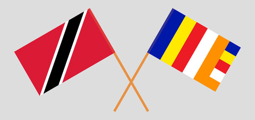 Crossed flags of Trinidad and Tobago and Buddhism. Official colors. Correct proportion