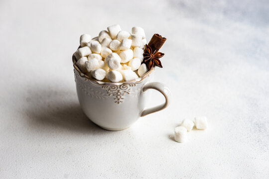 Cup of hot chocolate and mini marshmallow