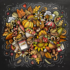 Autumn nature cartoon doodle illustration