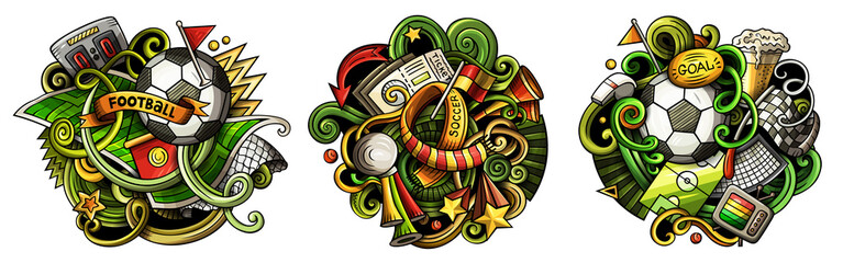 Football cartoon vector doodle designs set. © balabolka