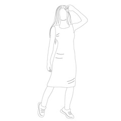 Fototapeta na wymiar woman, girl, outline sketch on white background isolated, vector