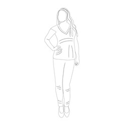 woman, girl, outline sketch on white background isolated