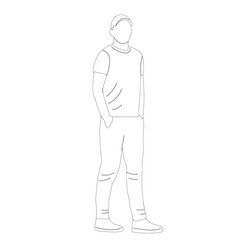 man contour sketch on white background isolated, vector
