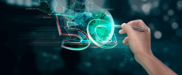 5G Network high speed technology, signal, network, big data and traffic in 3D illustrations. Technology and innovation concepts.
