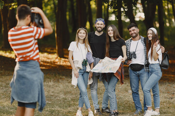 Groups of friends camping in the forest