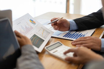 Business meetings, brainstorming, marketing research, business growth strategy analysis, and investment planning consulting. Accounting finance concept.