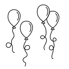 Balloons simple drawing outline for coloring book vector illustration.