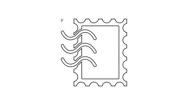Black line Postal stamp icon isolated on white background. 4K Video motion graphic animation