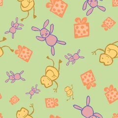 Wandcirkels plexiglas Frog Bunny Rabbit Gift Ribbon Seamless Pattern © Moonlie
