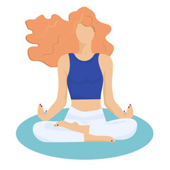 blonde girl in lotus position in flat style