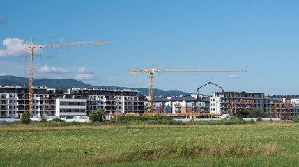 Residential construction and crane at site work