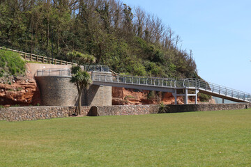 Fototapeta na wymiar The new Alma Bridge in Sidmouth viewed from the Ham playing fields