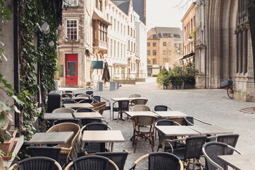 Antwerpen, Belgium, beautiful street in old town. Popular travel destination and tourist attraction