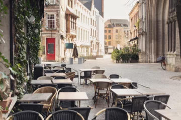 Gardinen Antwerpen, Belgien, schöne Straße in der Altstadt. Beliebtes Reiseziel und Touristenattraktion © kite_rin