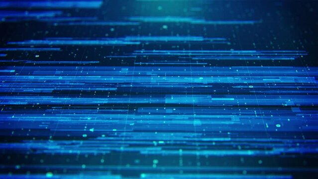 Abstract Futuristic Digital Display Background. Technology Concept Backdrop. Business And Finance Information Hud. Computer Coding Artificial Intelligence Technology. Big Data Information Flow.