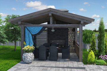 Entertaining backyard beautification, 3D render - 517724159
