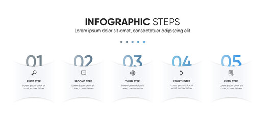 5 steps infographic presentation design with big numbering. Modern template step-by-step infographic design with gradient color.
