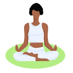African American girl in lotus position in flat style