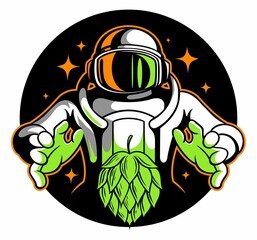 Vector astronaut illustration with a shining hop cone.