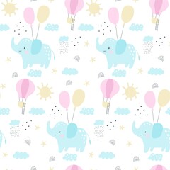 Seamless pattern with cute elephant. Vector illustrations